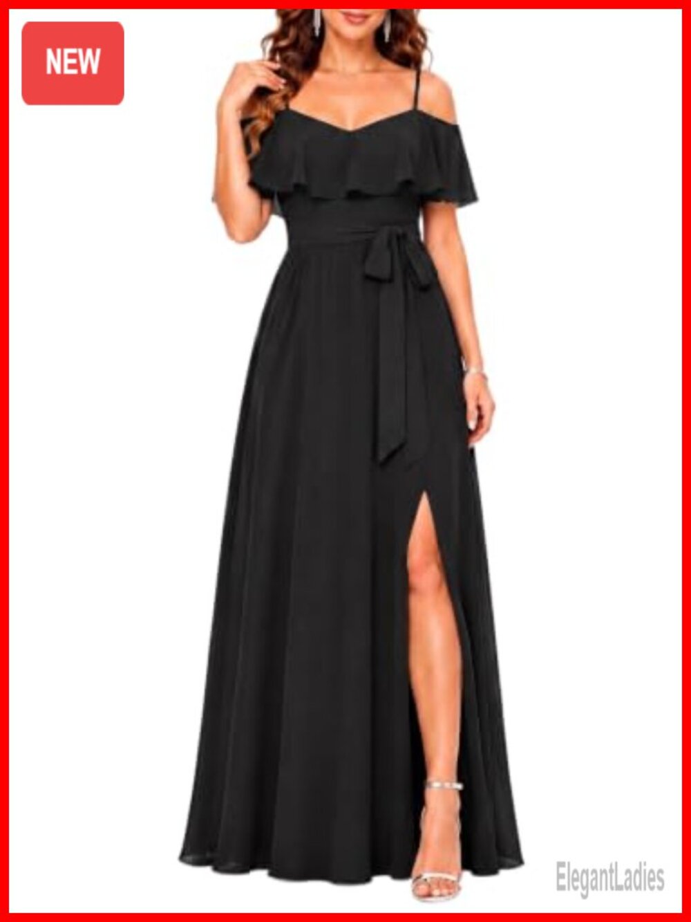 Off Shoulder Chiffon A-Line Long Dress Side Split Formal Evening Gown